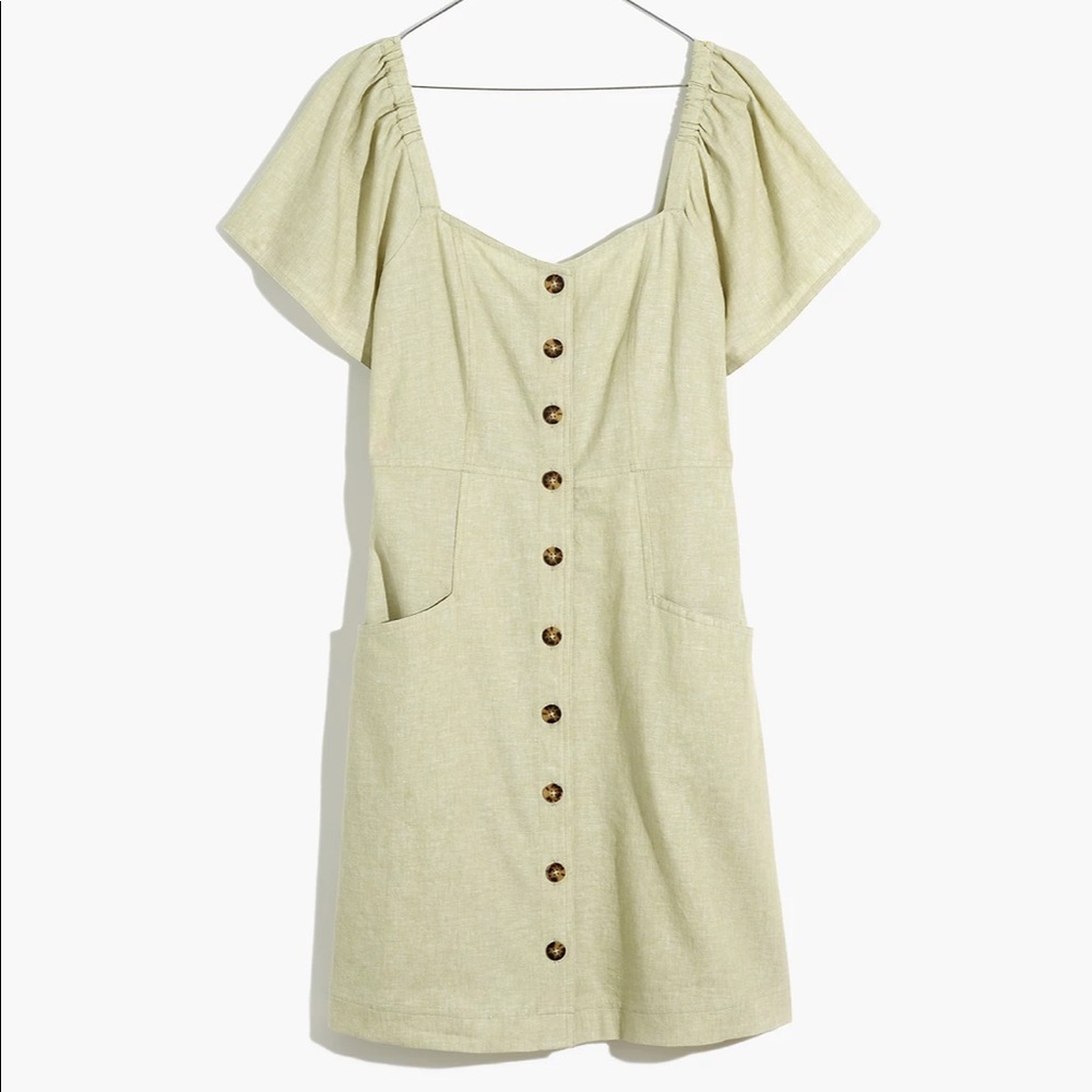 Madewell Linen-Cotton Puff-Sleeve Mini Dress in Faded Seagrass - Picture 5 of 5